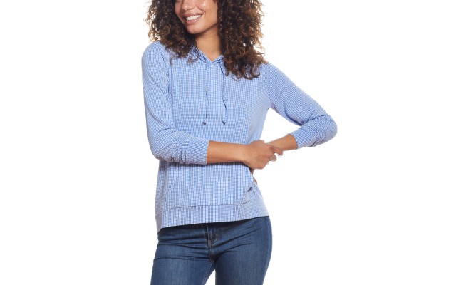  Ladies' Gingham Hoodie, Light Blue, 3X