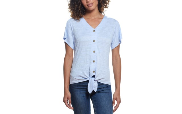  Ladies' Tie Front Top, Blue, X-Large