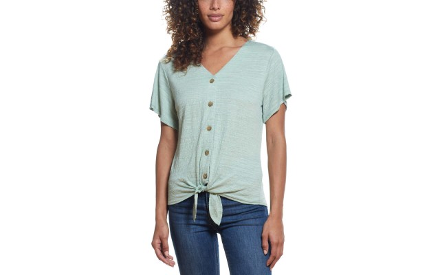  Ladies' Tie Front Top, Green, 3X