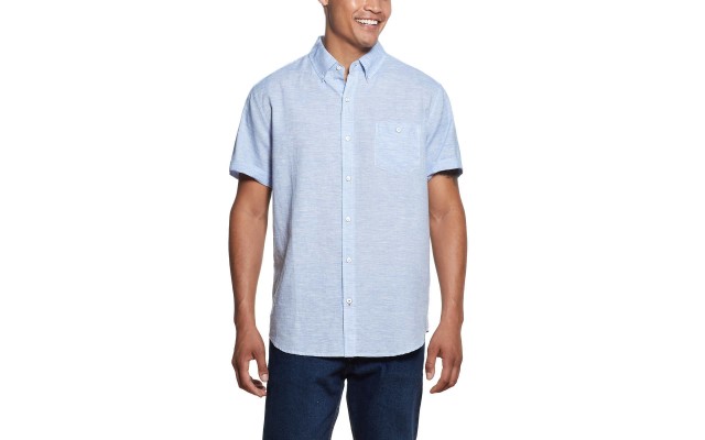  Men's Short Sleeve Woven, Blue, Large
