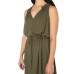  Ladies' Long Linen Blend Dress, Green, Large