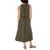 Ladies' Long Linen Blend Dress, Green, Large