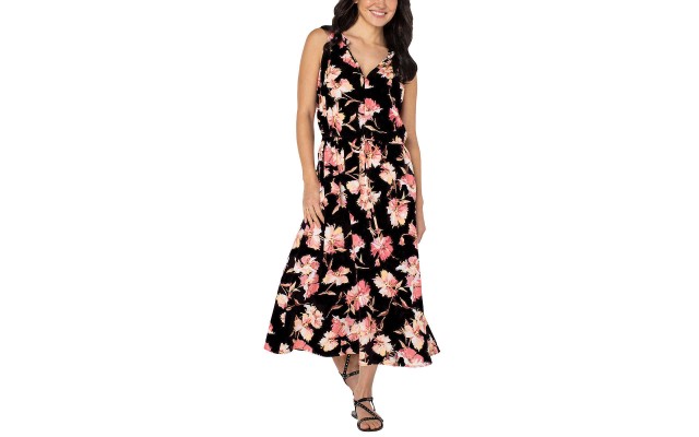  Ladies' Long Linen Blend Dress, Black, X-Small