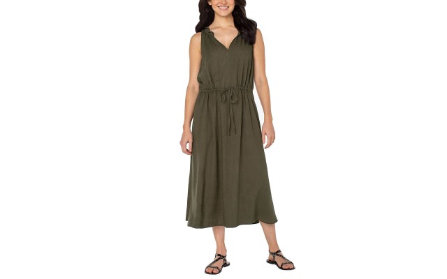  Ladies' Long Linen Blend Dress, Green, X-Large