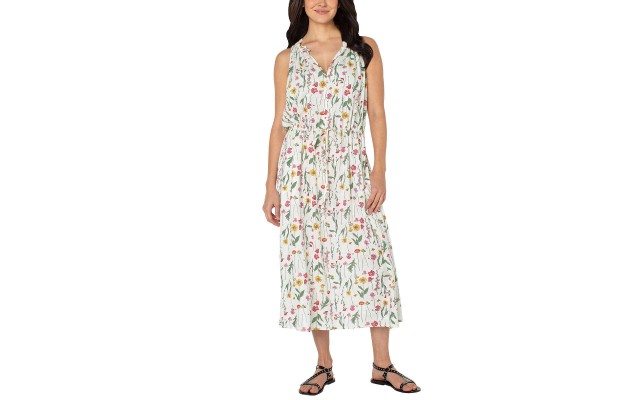  Ladies' Long Linen Blend Dress, White, Large