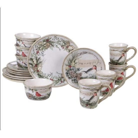 16pc Earthenware Holly and Ivy Dinnerware Set White – 
