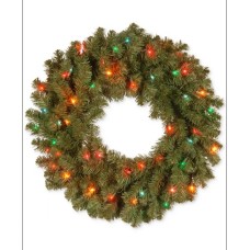 24” Pre-Lit Kincaid Spruce Artificial Christmas Wreath – Multicolor Lights