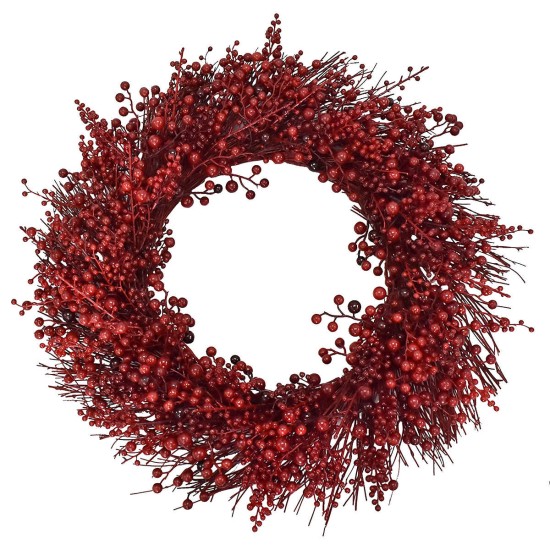 Christmas Berry 28″ Vibrant Red Indoor and Outdoor Covered Wreath