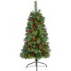 4ft. Flat Back Montreal Mountain Pine Artificial Christmas Tree with Pinecones, Berries and 80 Warm White LED Lights and 145 Bendable Branches