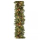 9′ x 10″ Carolina Pine Garland with flocked cones & 100 Battery Operated LED Lights