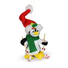 Annalee Candy Cane Skier Penguin Ornament, 4 inch