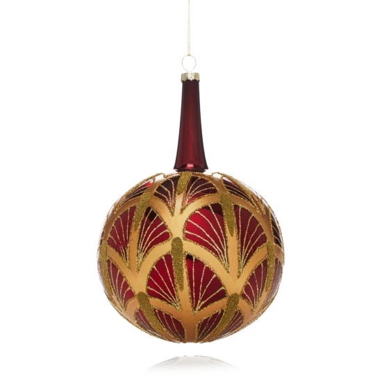 Bloomingdale’s Glass Fan Pattern Ball Ornament, Red/Gold
