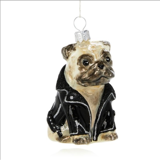 Bloomingdale’s Pug in Moto Jacket Glass Ornament