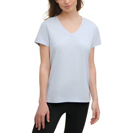  Cotton V-Neck T-Shirt, Large, aquatic