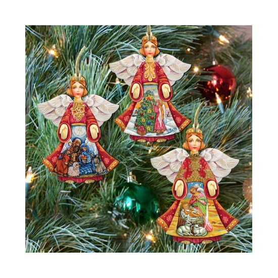  Guardian Angel Wood Ornament – Set of 3, Multi