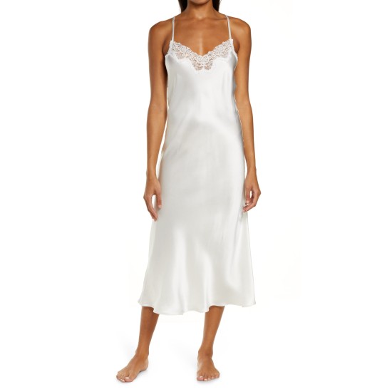  Women’s Monique Lhuillier Jolie Silk Long Nightgown, Ivory, Small