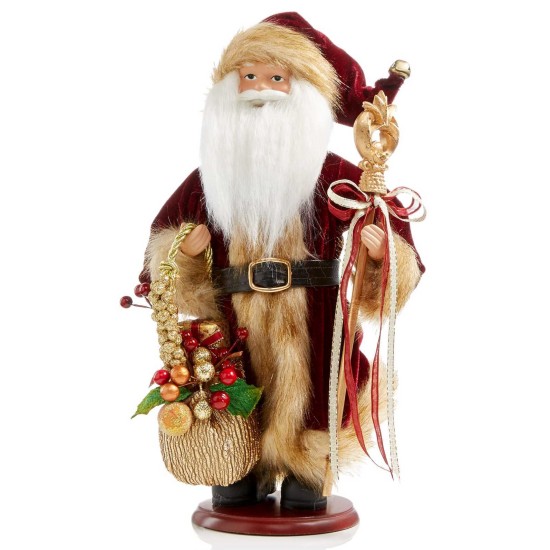  11″ Burgundy Santa Figurine With Staff