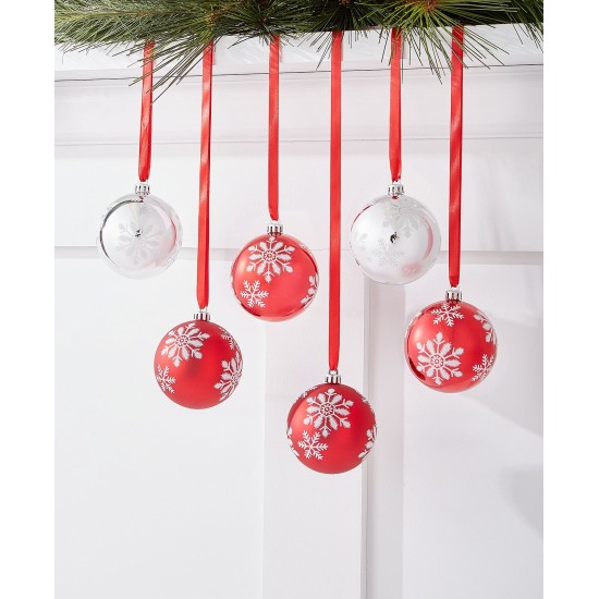  Christmas Cheer Set of 6 Shatterproof Decorated Ball Ornament, Red/Silver