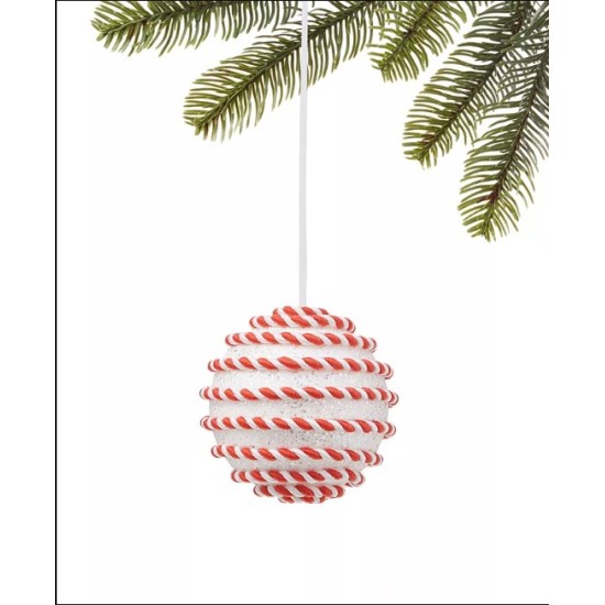 Holiday Lane Christmas Cheer White Ball with Red and White Rope Design Ornament