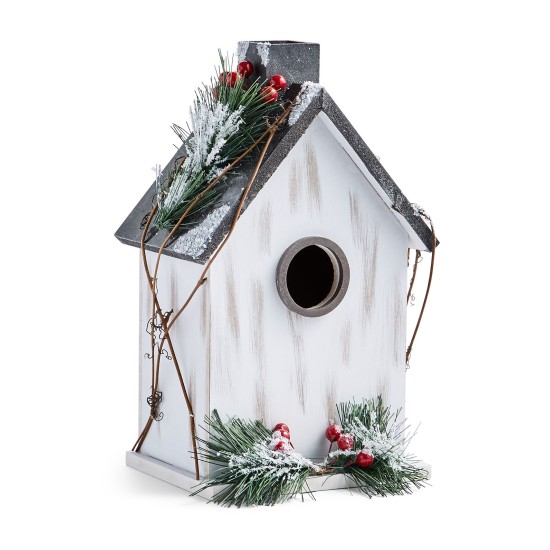  Cozy Christmas Birdhouse, Gray/White