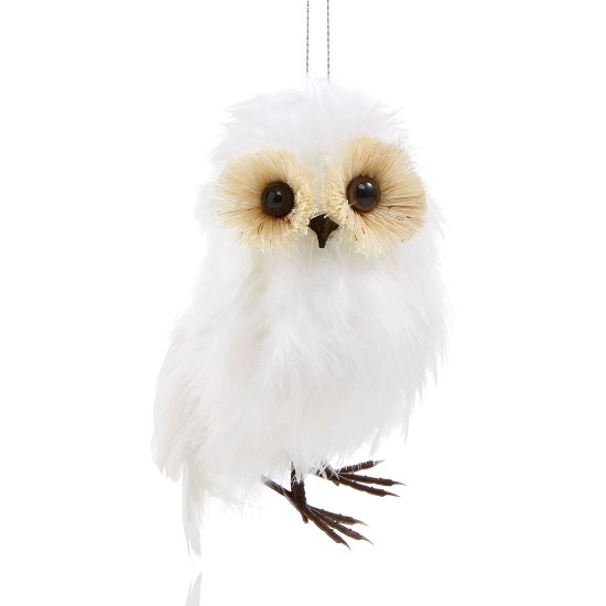  Cozy Christmas Feathered Owl Ornament, White