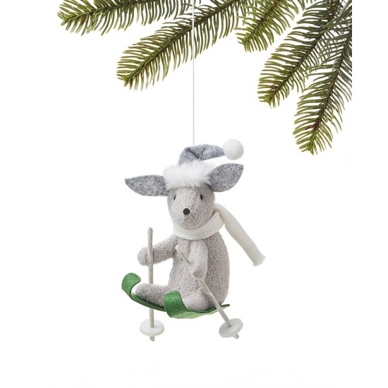  Cozy Christmas Gray Skiing Mouse Ornament