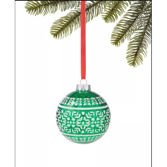 Holiday Lane Cozy Christmas Green and White Snowflake Pattern Ornament