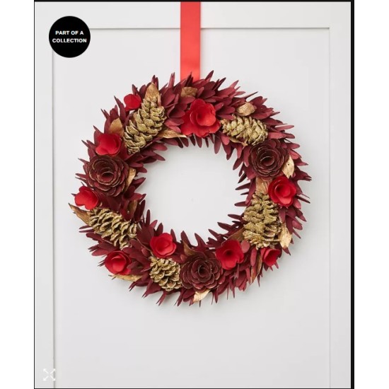 Holiday Lane Evergreen Dreams Red & Gold Pine Cone Wreath