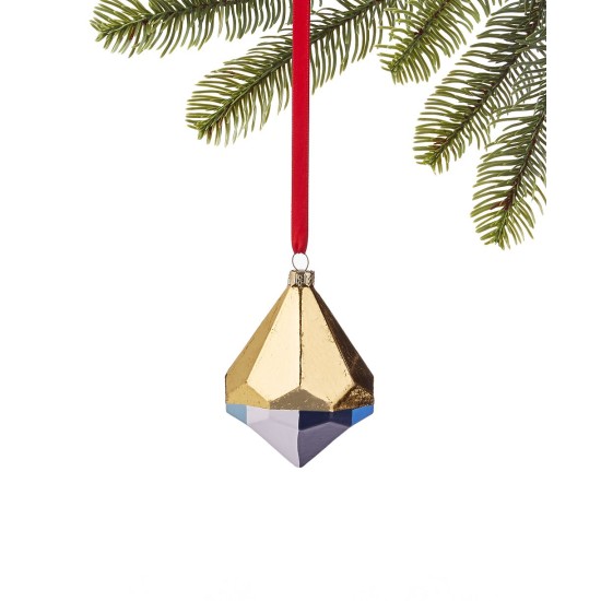  Glass Blue and Gold-Tone Diamond Drop Ornament