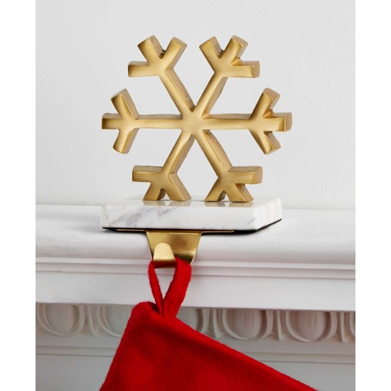  Gold-Tone Snowflake Stocking Holder with Marble Base