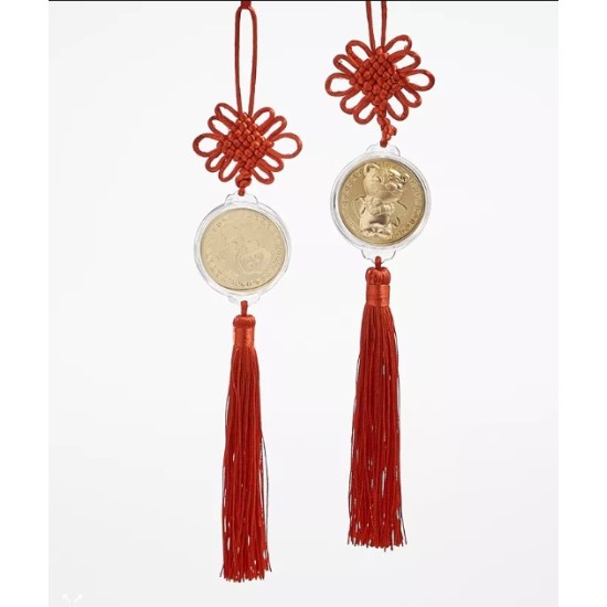 Holiday Lane Lunar New Year Gold Coin with Tassel, Set of 2