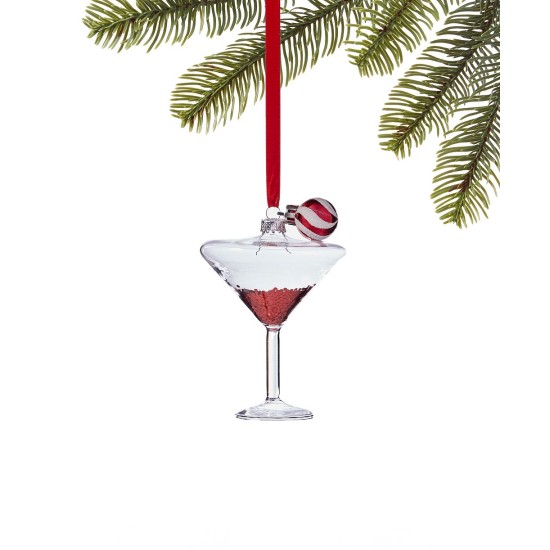  Peppermint Twist Glass Martini Glass with Red Glitter Ornament