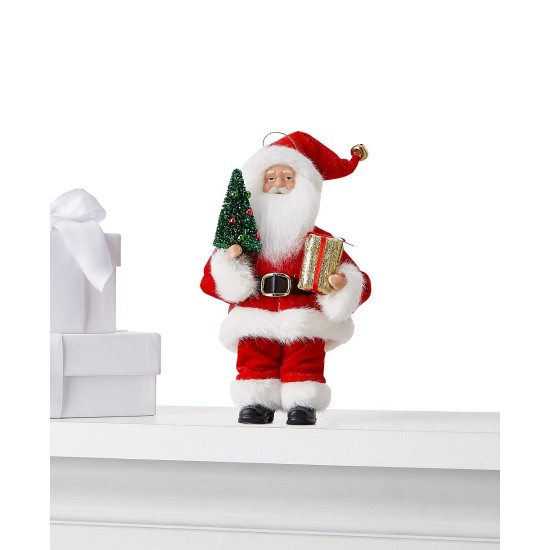  Santa Ornament in Red Outfit Holding Tree & Gift