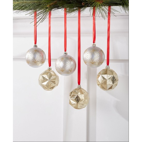 Holiday Lane Shine Bright Set of 6 Silver-Tone and Gold-Tone Shatterproof Ball Ornament
