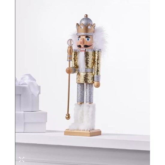Holiday Lane Shine Bright Silver & Gold Sequined Nutcracker