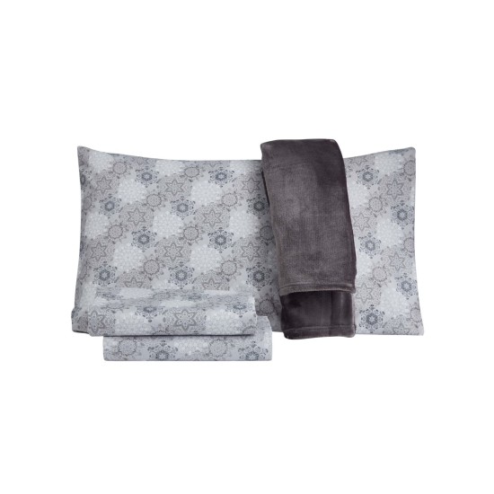 Holiday Microfiber 4 Pc Twin Sheet Set with Throw Bedding, Twin, Gray