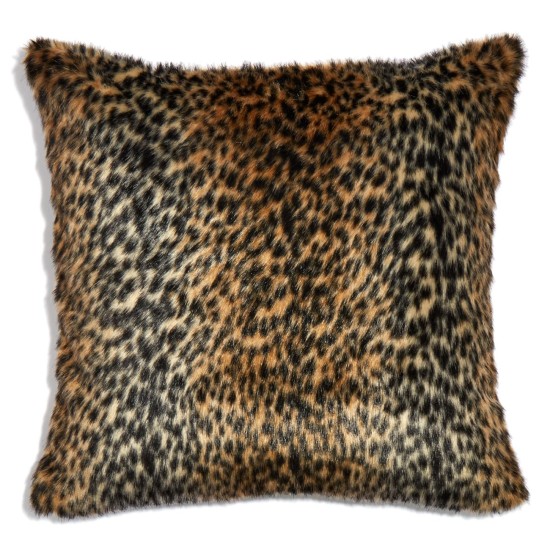  Collection Leopard Faux Fur Decorative Pillow, 20 x 20, Brown
