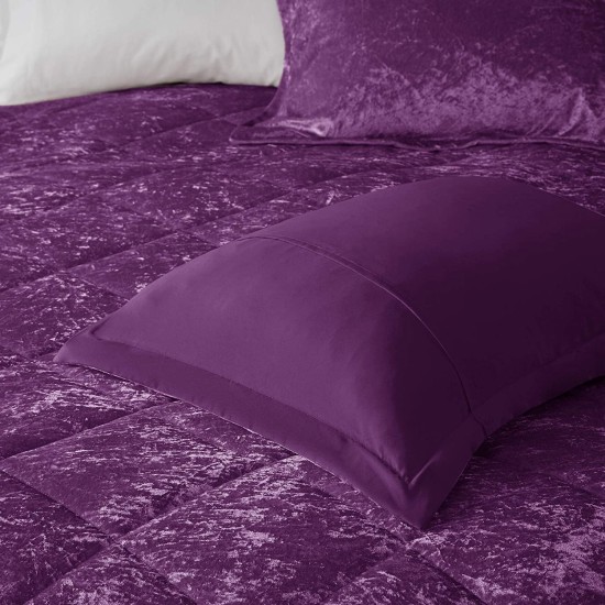  Felicia Duvet Set Velvet Double Sided Diamond Quilting, Modern Glam,All Season Comforter Cover Bedding Set with Matching Sham,Decorative Pillow, King/Cal King, Purple 4 Piece