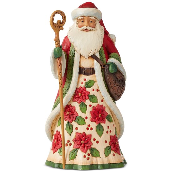  Santa with Poinsettias Figurine, Multi