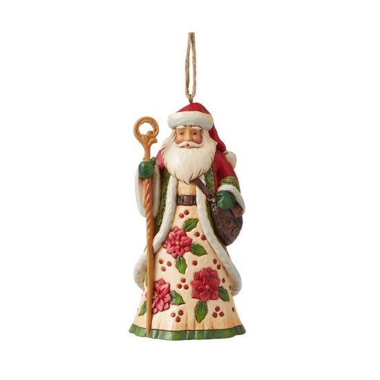  Santa with Poinsettias Ornament, Multi