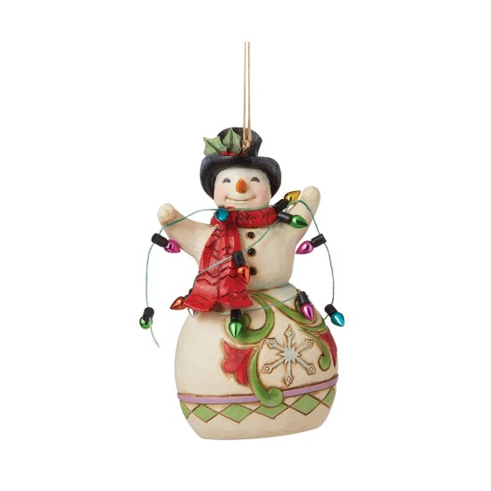  Snowman Wrapped in Lights Ornament – Multi