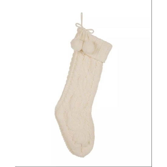 Knitted Polyester Christmas Stocking Pom Pom Ball – White – Glitzhome