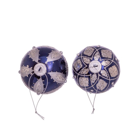  80 Mm Glass Ball Ornaments 6 Piece Set, Blue/Silver