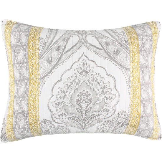 Ives Quilt Set  Full/Queen Quilt Two Standard Pillow Shams, Grey/Yellow
