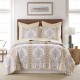 Ives Quilt Set  Full/Queen Quilt Two Standard Pillow Shams, Grey/Yellow