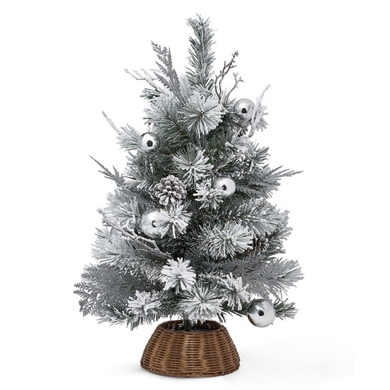  Woodland Shimmer White Flocked Tabletop Pine Tree with Silver-Tone Ball Ornaments