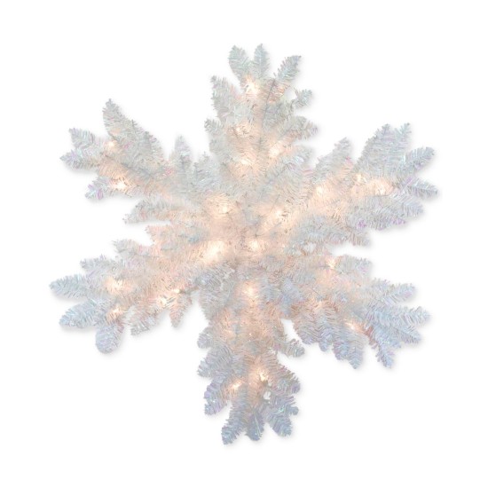 National Tree 32 White Iridescent Tinsel Snowflake with 35 Warm White Battery Operated LED Lights with Timer