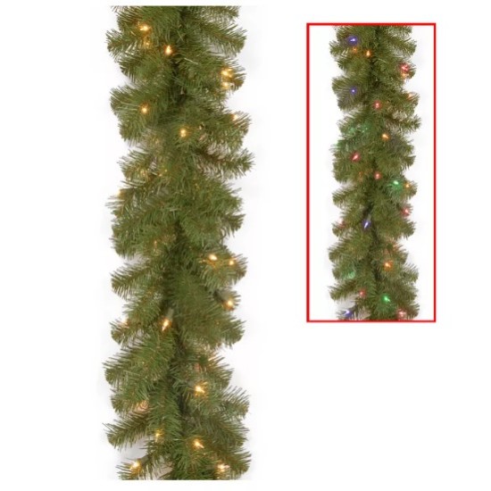 National Tree 9 ft North Valley Spruce Garland with Battery Operated Dual Color LED Lights