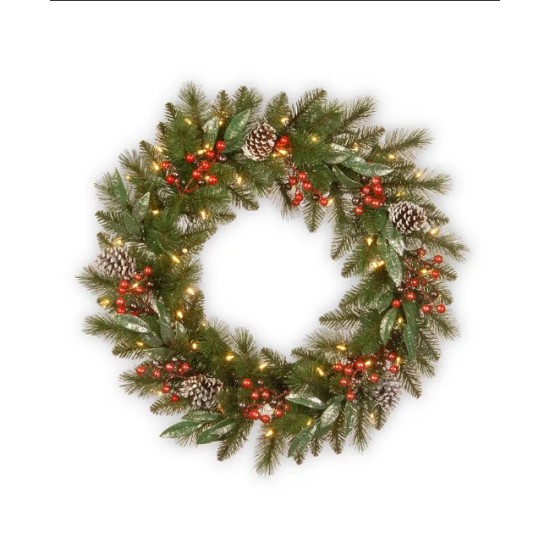  24″ Frosted Pine Berry Collection Wreaths with Cones, Red