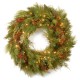  Pre-Lit Artificial Christmas Wreath, Green, White Pine, White Lights, Decorated with Berry Clusters, Pine Cones, Christmas Collection, 30 Inches